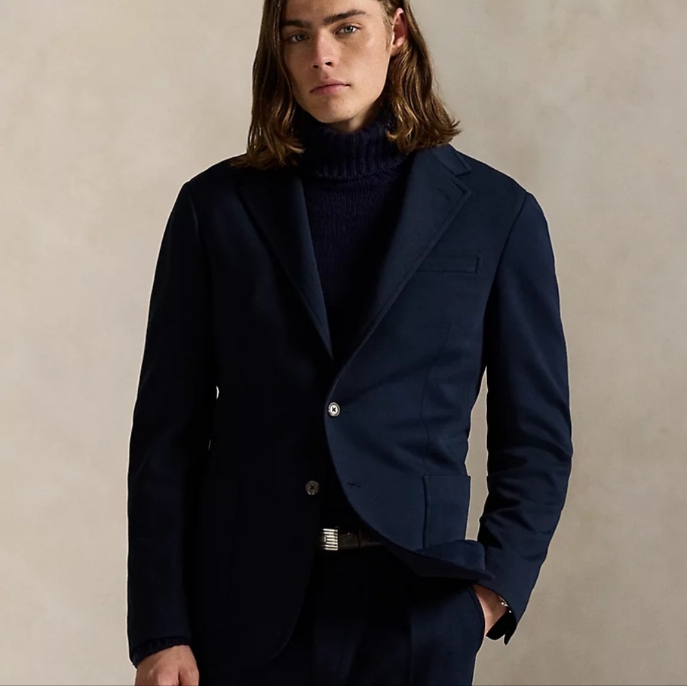 POLO Ralph Lauren Jersey Blazer Vintage Double Knit Aviator Navy Blue XL Rare